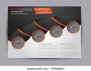 Flyer, brochure, billboard template design landscape orientation for education, presentation, website. Editable vector illustration. Orange and black color.