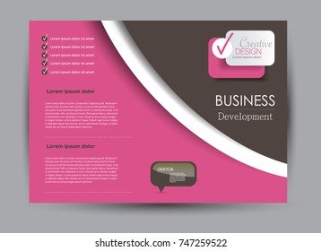 Flyer, brochure, billboard template design landscape orientation for education, presentation, website. Pink and brown color. Editable vector illustration