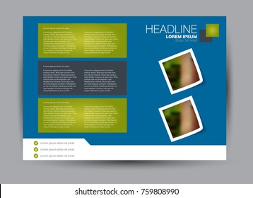 Flyer, brochure, billboard template design landscape orientation for education, presentation, website.  Blue and green color. Editable vector illustration.