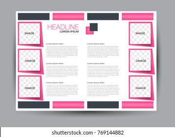 Flyer, brochure, billboard template design landscape orientation for education, presentation, website.  Pink color. Editable vector illustration.