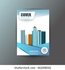 Flyer brochure cover annual report design with flat city for your projects