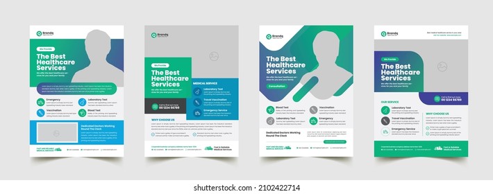 Flyer Brochure Cover Design Layout Background, Medical Healthcare Business Poster Pamphlet Blue-green Colors Scheme Template In A4 Size
