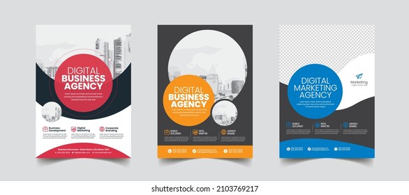 Flyer brochure cover design layout background, Corporate Business poster pamphlet blue red green yellow colors scheme template in A4 size