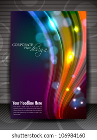 Flyer, brochure or cover design with shiny colorful waves for publishing, print and presentation. EPS 10.