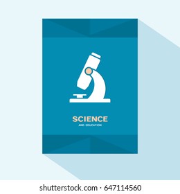 Diseño plano con cubierta de volante o folleto con icono de microscopio