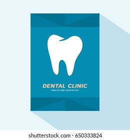 Flyer or brochure cover flat design with dental clinic icon