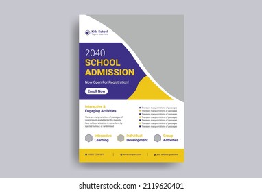 Flyer brochure cover template for Kids back to school education admission layout design