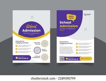 Flyer brochure cover template for Kids back to school education admission  layout, poster book cover, leaflet, template design.