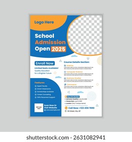 Flyer brochure cover template for Kids back to school education admission layout design. 