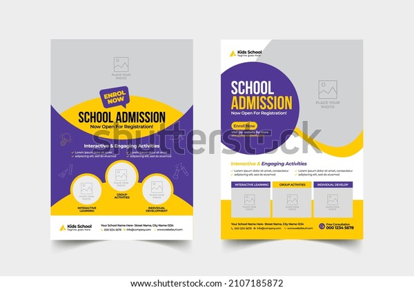 Flyer brochure cover template for Kids\
back to school education admission layout\
design\
