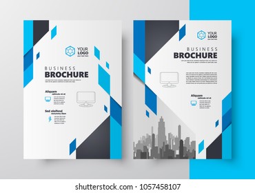 Flyer brochure design, business cover size A4 template, geometric rhombus blue color