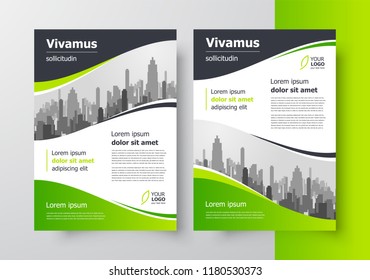 Flyer Brochure Design, Business Cover Template Curves Waves Theme Green Color