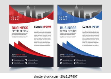 Flyer Brochure Design, Business Cover Size A4 Template, Geometric Shape Red And Blue Color