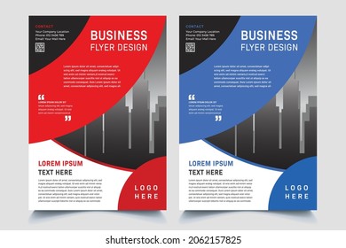 Flyer brochure design, business cover size A4 template, geometric shape red and blue color