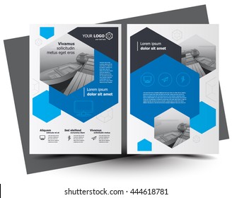 Flyer Brochure Design, Business Flyer Size A4 Template, Creative Leaflet, Trend Cover Hexagon Blue, Set Flyer