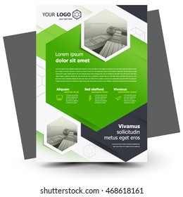 Flyer Brochure Design, Business Flyer Size A4 Template, Creative Leaflet, Trend Cover Geometric Green Color