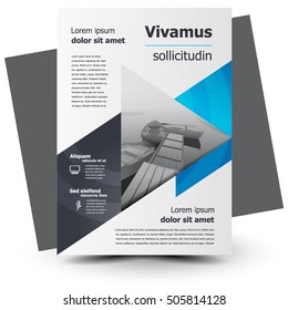 Flyer brochure design, business flyer size A4 template, creative leaflet, trend cover geometric triangles blue color