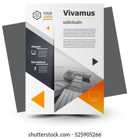 Flyer brochure design, business flyer size A4 template, creative leaflet, trend cover geometric triangles orange