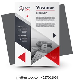 Flyer brochure design, business flyer size A4 template, creative leaflet, trend cover geometric triangles red coloe