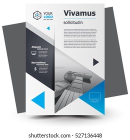 Flyer brochure design, business flyer size A4 template, creative leaflet, trend cover geometric triangles blue color