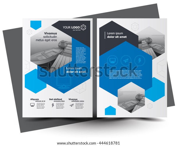 Broschuren Design Business Flyer Grosse Vorlage Kreativbroschure Trendschutz Hexagon Blau Set Flyer Stock Vektorgrafik Lizenzfrei