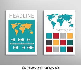 Flyer Brochure Design Color Template. Headline with map Vector.