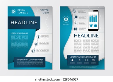 Flyer brochure design layout template with set of business marketing icons and infographic elements. Vector illustration