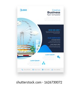 Flyer brochure design in size A4 template, layout space for photo background.