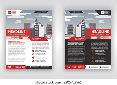 Flyer brochure design template in A4. business annual report vector, leaflet cover red, black and white abstract geometric background, modern publication poster magazine, isolated background.