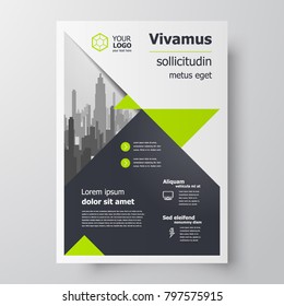 Flyer brochure design template A4, creative leaflet triangles theme green color