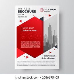 Flyer brochure design template, business cover size A4 geometric theme red color