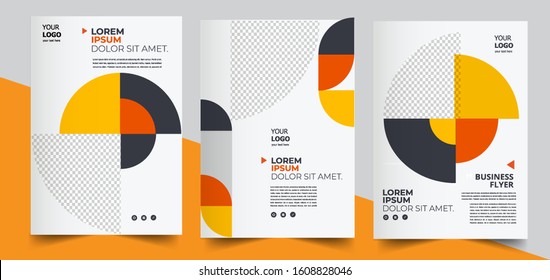 Flyer brochure design template business cover geometric theme circles yellow color - Vector