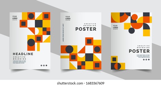 Flyer brochure design template business cover geometric theme circles orange yellow color - Vector