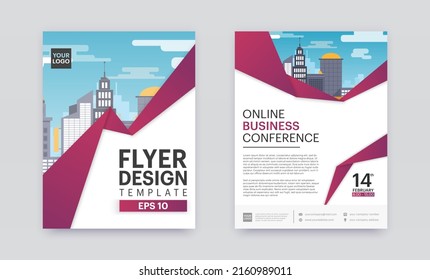 Flyer brochure design Template  business cover geometric theme dark pink, Front and back, Easy to use and edit. Isolation layers vector illustration eps10