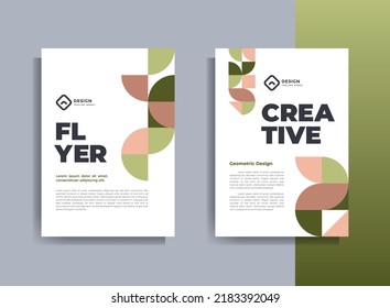 Flyer brochure design template business cover geometric theme circles green and brown color