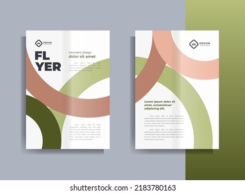 Flyer brochure design template business cover geometric theme circles green and brown color