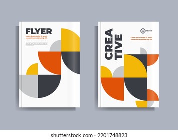 Plantilla de diseño de folletos de volante Cubierta de negocio círculos de temas geométricos color naranja y amarillo