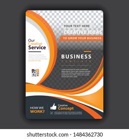 Flyer brochure design template, cover modern layout, annual report, poster, with wavy geometric shapes, orange and black style