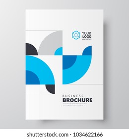 Flyer brochure design template, creative cover circles elements blue color
