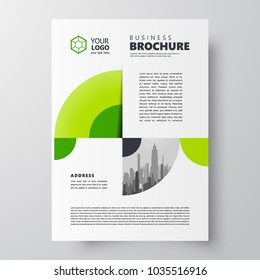 Flyer brochure design template, creative cover circles elements green color