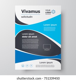 Flyer brochure design template curves, size A4 leaflet blue color