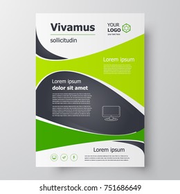 Flyer brochure design template curves, size A4 leaflet green color