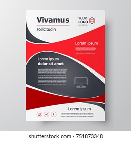 Flyer brochure design template curves, size A4 leaflet red color