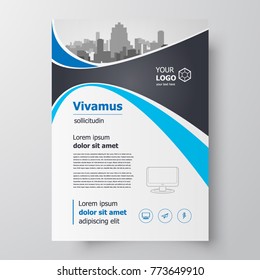 Flyer brochure design template curves blue color