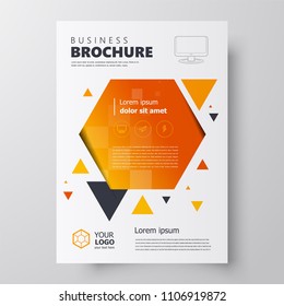 Flyer brochure design template, geometric theme orange color