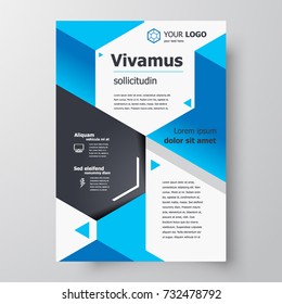 Flyer brochure design template geometric rhomb blue color