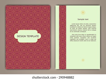 flyer brochure design template with islamic ornament.