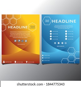 Flyer brochure design template set front and back, size A4 triangles theme yellow and blue colors