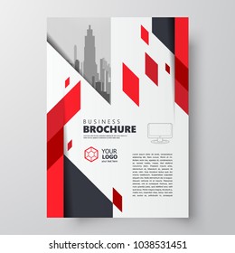 Flyer brochure design template size A4, creative cover rhomb theme red color