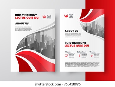 Flyer brochure design template size A4 trend cover curves, waves red color